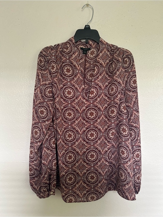 Ann Taylor Factory Tops - Ann Taylor Factory Maroon Paisley-Print Long Sleeve Blouse